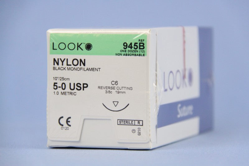 Look 945B Nylon Black Monofilament Reverse Cutting Sutures C6 5-0 3/8 Circle 10 Look 945B Nylon Black Monofilament Reverse Cutting Sutures C6 5-0 3/8 Circle 10